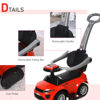 Kids 3 In 1 Push Car Ride-On Stroller Sliding Walking Toy With Horn Music Light Secure Bar For Boys Girls 1-3 Years Old Red