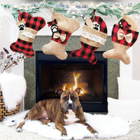 Buffalo Plaid Burlap Fish Dog Bone Christmas Stockings
