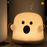 Cute Ghost Silicone Night Light Bedside Table Lamp LED Touch Sensor Lamp
