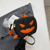 Funny Pumpkin Jack-o-Lantern Cartoon Shoulder Crossbody Bag With Bats
