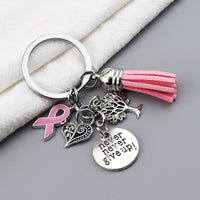 Breast Cancer Awareness Ribbon Tassel Never Give Up Love Tree Keychain