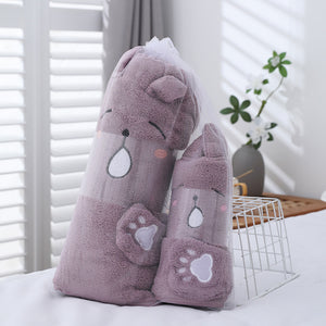 Two-piece Set Gift Thickened Coral Velvet Cartoon Animal Shape Beach Towel