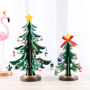 Wooden Christmas Trees Ornaments Scene Layout