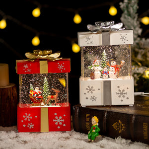 Decoración navideña Caja de regalo Globo de nieve Lámpara de noche pequeña