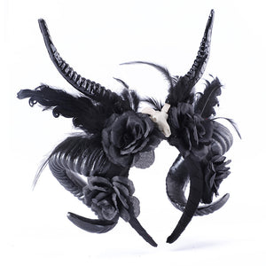 Coiffure de fleur noire de corne d'antilope de simulation de fête de COS sombre d'Halloween