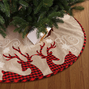 Plaid Reindeer Linen Tree Skirt