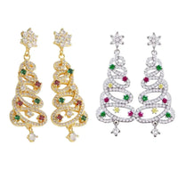 New Full Inlaid Colorful Zircon Christmas Tree Tassel Earrings
