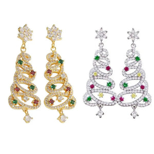 New Full Inlaid Colorful Zircon Christmas Tree Tassel Earrings