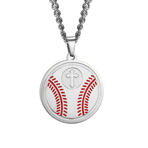 Round Baseball Cross Pendant Necklace