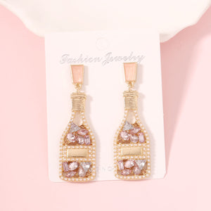 All-matching Graceful Diamond Drop Oil Fashion Imitation Pearl Wine Bottle Shape Earrings
