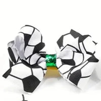 Soccer-Themed Hair Bow Clip with Glitter Accents
