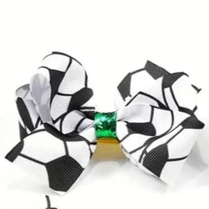 Soccer-Themed Hair Bow Clip with Glitter Accents