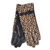 Leopard Print and Pu Leather Touch Screen Gloves
