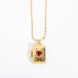 Retro Love Zircon Heart Album Locket Necklace