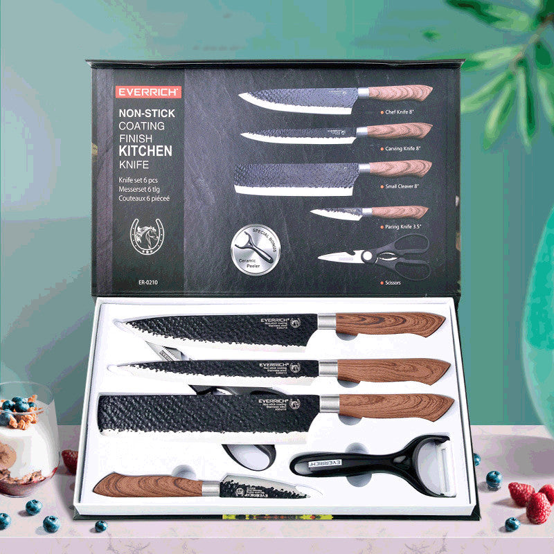 Stainless Steel Wood Grain Kitchen Knife Six-piece Gift Set