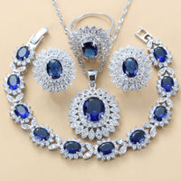 Elegant Cubic Zirconia Earrings Pendant Necklace Bracelet Ring Gift 4 PCs Set
