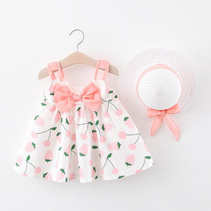 Strawberry Printed Spring Dress With Hat (Baby/Toddler)