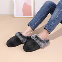 Winter Warm Plaid Plush Slippers Home Indoor Non-slip Bedroom Floor Soft Fuzzy Slippers
