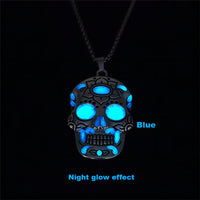 Halloween Luminous Sugar Skull Necklace With Day Of The Dead Lotus Pattern Personality Clavicle Necklace Fashion Jewelry Accessories
