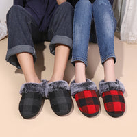 Winter Warm Plaid Plush Slippers Home Indoor Non-slip Bedroom Floor Soft Fuzzy Slippers
