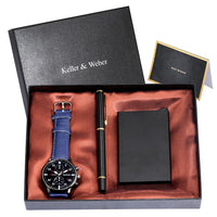 Quartz Watch Credit Card Case Gel Pen Gift Set (Mens)