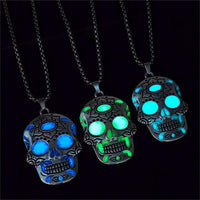 Halloween Luminous Sugar Skull Necklace With Day Of The Dead Lotus Pattern Personality Clavicle Necklace Fashion Jewelry Accessories
