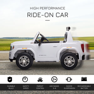 12V Battery Kids GMC Sierra HD Ride On Toy With Remote Control, Bright Headlights & Working Suspension - White