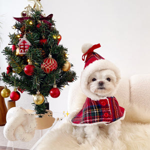 Dog Clothes Pets Plaid Christmas Hooded Cloak