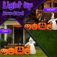 8FT Long Halloween Inflatables Pumpkins Ghost Outdoor Decorations, Blow Up Yard Decoration With Built-in LEDs Lighted For Lawn Garden Outside Indoor Decor
