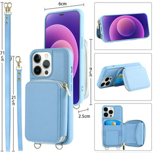 Crossbody Zipper Wallet Protective Leather iPhone Case