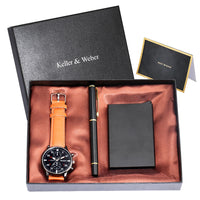 Quartz Watch Credit Card Case Gel Pen Gift Set (Mens)
