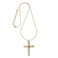 Natural Stone Beaded Cross Pendant Long Necklace
