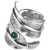 S925 Inlaid Green Agate Feather Ring
