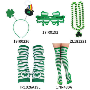 Ensemble de chaussettes rayées vertes avec bandeau trèfle irlandais