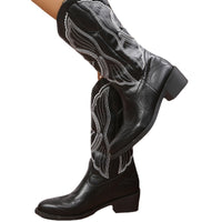 Botas de vaquero occidentales para mujer, zapatos con bordado de alas, tacón bajo
