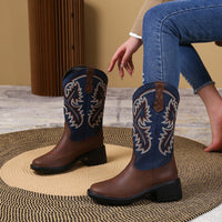 Embroidery Shoes Western Boots Chunky Mid Heel Cowboy Boots Women