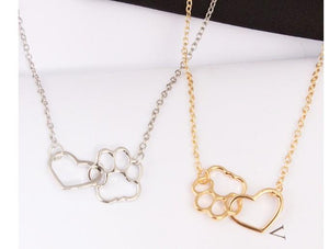 Hollow Paw and Heart Linked Necklace