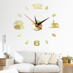 Coffee Beans and Mugs Frameless Wall Clock