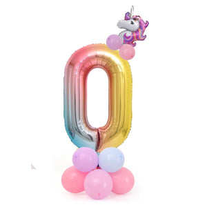 Ballons numérotés arc-en-ciel dégradé de licorne