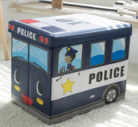 School Bus Fire Truck Police Toy Box Storage Stool
