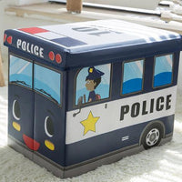 Taburete del almacenamiento de la caja de juguetes de la policía del camión de bomberos del autobús escolar