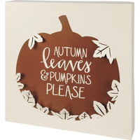 Hojas de otoño y calabazas, por favor, cartel de caja