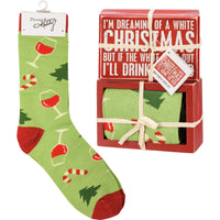 Una Navidad blanca - Juego de calcetines y letrero en caja
