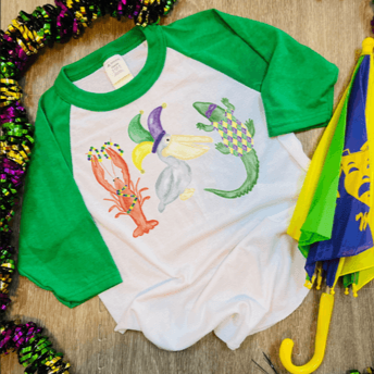 Camiseta raglán con estampado de icono de acuarela de Mardi Gras (niño)