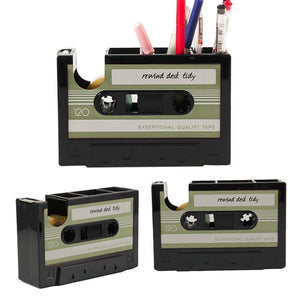 Dispensador de cinta de casete retro y portalápices