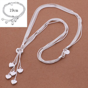 Heart Tassels Chain Necklace & Bracelet Set
