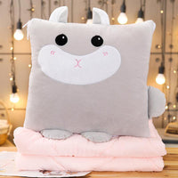 Cartoon Animal Plush 2-in-1 Travel Pillow Blanket

