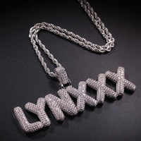 Silver Custom Bubble Letter Chain Initial Pendant Necklace
