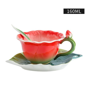 Rose Ceramic Coffee Mark Water Cup Dish Plate Pot Set