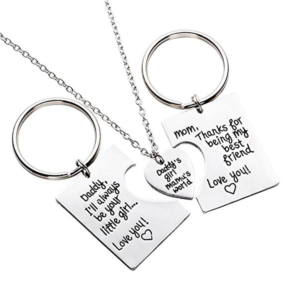 Daddy's Girl Mama's World Necklace and Keychains Set